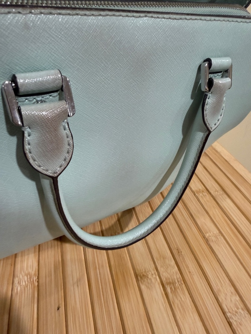 Michael Kors Pale Blue Saffiano Leather Satchel Michael Kors Handbag  MK Purses - Picture 10 of 16